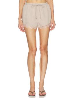 Camila Coelho - Amaya Women's Lace Trim Drawstring Sleep Shorts Beige