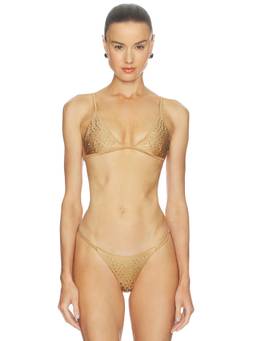 Camila Coelho - Rhinestone Women's Metallic Triangle Bikini Top Gold