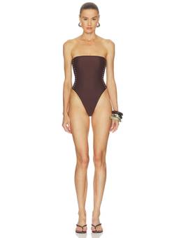 Camila Coelho - Noa Women's Studded Trim Strapless One-Piece Swimsuit Brown
