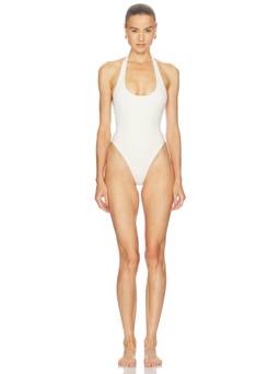 Camila Coelho - Maxine Women's Halter Neck Unpadded One-Piece Swimsuit White