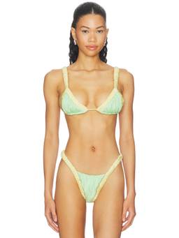 Divino Seas - Ruched Strap Women's Unpadded Tie-Up Bikini Top Green