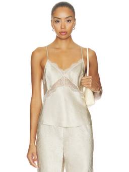 EAVES - Mela Women's Lace Trim Adjustable Strap Cami Top Beige