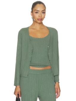eberjey - Pointelle Women's Button-Down Lightweight Cardigan Green