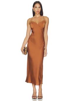 Elodie the Label - Nocturne Women's Lace Trim Satin Slip Nightdress Brown