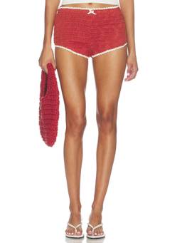 For Love & Lemons - Crochet Rugby Women's Pull-On Crochet Knit Sleep Shorts Red