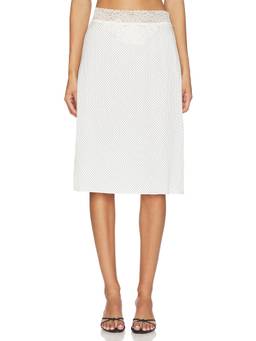 Frankies Bikinis - Silk Satin Women's Lace Trim Midi Sleep Skirt White