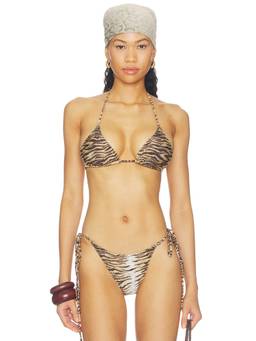 Frankies Bikinis - Devon Lee Carlson Women's Halter Tie-Up Triangle Bikini Top Brown