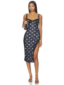 Free People - Midi Printed Women's Lace Trim Slip Nightdress Navy Blue