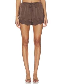 HEARTLOOM - Summer Women's Lace Trim Satin Sleep Shorts Brown