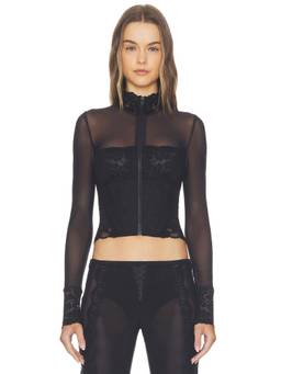 HAELO - Coil Boned Women's Sheer Lace Trim Corset Black
