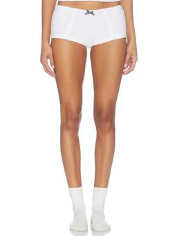 HOMMEgirls - Ribbed Women's Cotton Blend Elastic Waist Sleep Shorts White
