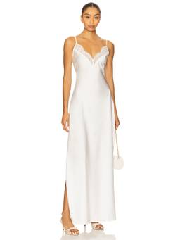 homebodii - Sian Women's Lace Trim Adjustable Strap Long Slip White