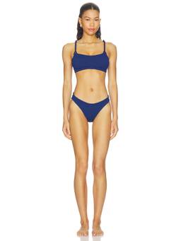 Hunza G - Phoebe Women's Smocked Braided Strap Bikini Set Navy Blue