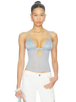 Jaded London - Ruched Cup Women's Lace Trim Mesh Bodysuit Blue