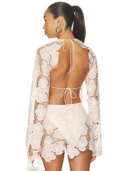 KETTEL ATELIER - Eyelet Women's Sheer Back-Tie Cotton Sleep Top White