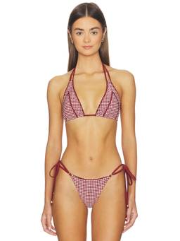 Kulani Kinis - Decorative Panel Women's Unpadded Halter Neck Bikini Top Red