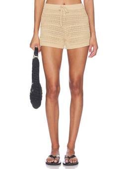 L'Academie - Kym Women's Openwork Drawstring Knit Sleep Shorts Beige