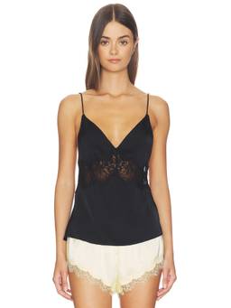 L'Academie - Lyza Women's Lace Trim Satin Cami Top Black