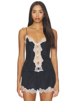 L'Academie - Rhea Women's Lace Trim Voile Cami Top Black