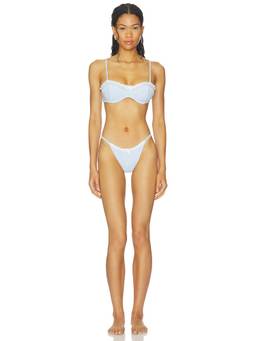 LoveShackFancy - Rosavie Women's Seersucker Built-In Bra Bikini Set Blue