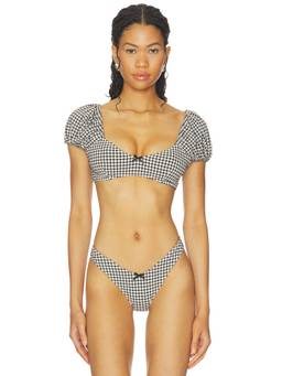 LPA - Chantel Women's Gingham Puff Sleeve Bikini Top Black