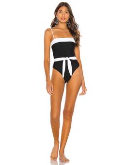 LPA - Women's Unpadded Strapless Polka Dot One Piece Swimsuit Black
