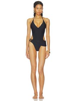 Luli Fama - Allure Ring Women's Halter Tie-Up Cutout One-Piece Swimsuit Black