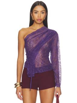 Mother of All - Cora Women's Sheer Lace One Shoulder Bodysuit Purple