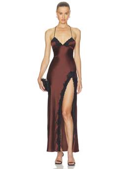 MORE TO COME - Maxi Women's Lace Trim Satin Nightdress Maroon
