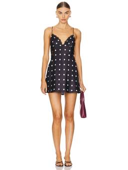 MORE TO COME - Satin Female Polka Dot Lace Trim Slip Nightdress Black