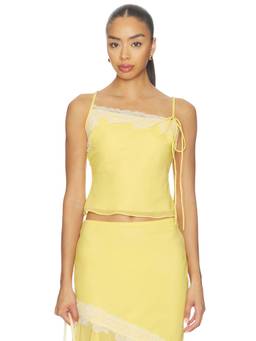 MORE TO COME - Lace Trim Women's Tie-Up Chiffon Cami Top Yellow