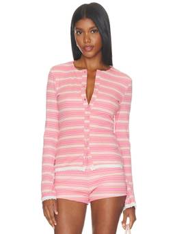 MORE TO COME - Cynthia Women's Lace Trim Rib Jersey Pajama Set Pink
