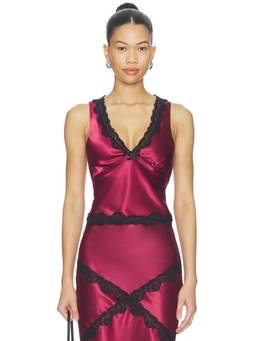 MORE TO COME - Priscilla Lace Women's Satin V-Neck Cami Top Maroon