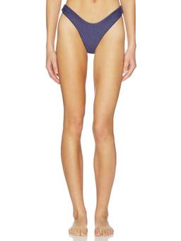 MORE TO COME - Denim Print Women's V-Waist High-Leg Bikini Bottom Blue