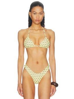 MORE TO COME - Miley Female Polka Dot Tie-Up Halter Neck Bikini Top Beige
