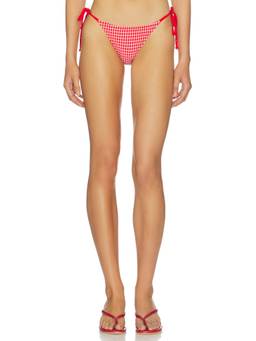 MORE TO COME - Briony Women's Side Tie Seersucker Bikini Bottom Red