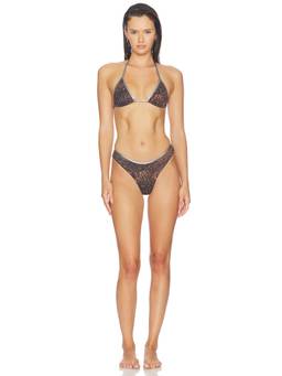 NIIHAI - Metallic Women's Self-Tie Two-Piece Bikini Set Brown