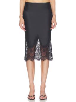 Norma Kamali - Bias Women's Lace Trim Satin Half Slip Skirt Black