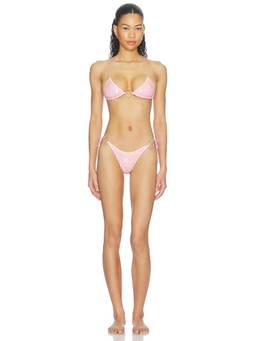 Oseree - Sequins O Gem Women's Tie-Up Halter Neck Bikini Set Pink