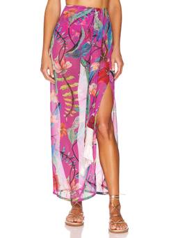 PatBO - Petal Sheen Women's Ruffle Mesh Maxi Swim Cover-Up Skirt Green