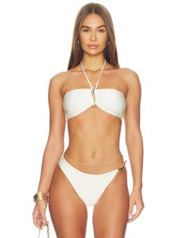 PatBO - Martina Buckle Women's Padded Halter Neck Bikini Top Off White