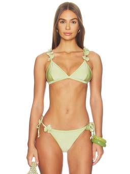 PatBO - Petal Women's Floral Applique Unpadded Bikini Top Green