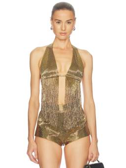 Retrofete - Sereya Women's Bead Embellished Halter Neck Bikini Top Gold
