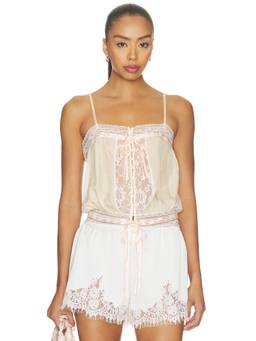 Ronny Kobo - Laila Women's Lace Detail Sheer Adjustable Strap Camisole Off White