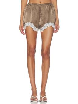 SNDYS - Tammi Women's Lace Trim Satin Sleep Shorts Brown
