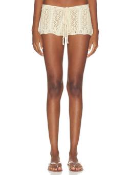 SNDYS - Crochet Women's Sheer Drawstring Hot Shorts Off White