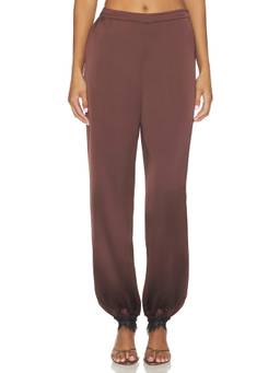 SER.O.YA - Satin Women's Lace Trim Pull-On Pajama Pant Brown
