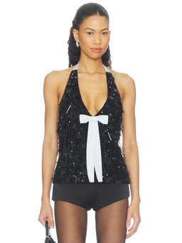 Sandy Liang - Hydra Women's Sequin Embellished Halter Neck Bikini Top Black