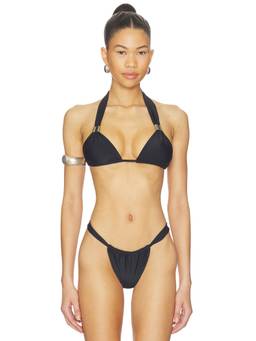 superdown - Lilijana Women's Halter Tie-Up Bikini Top Black