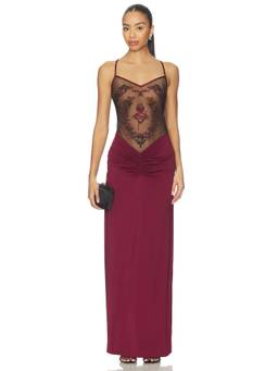 Thistle and Spire - Immaculate Women's Sheer Embroidered Mesh Slip Dress Maroon